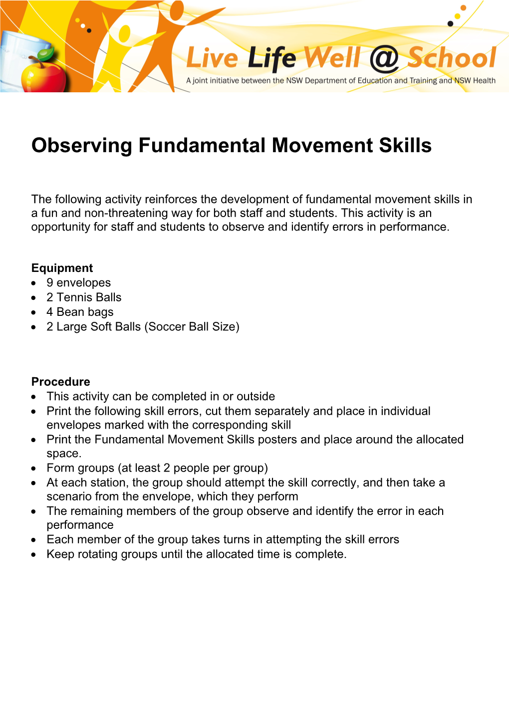 Observing Fundamental Movement Skills