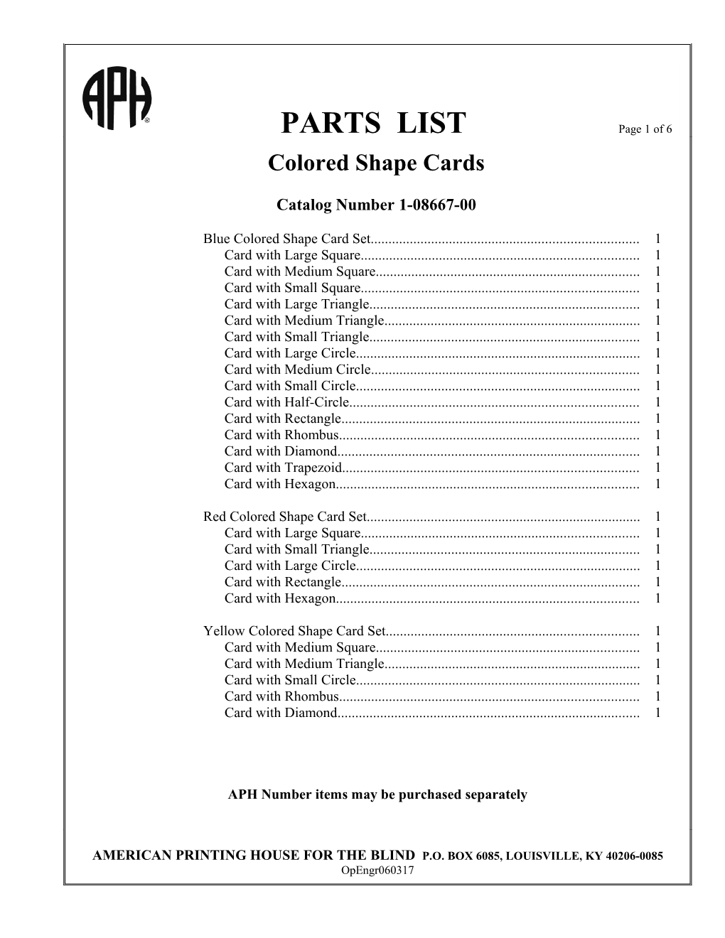 PARTS LIST Page 1 of 6