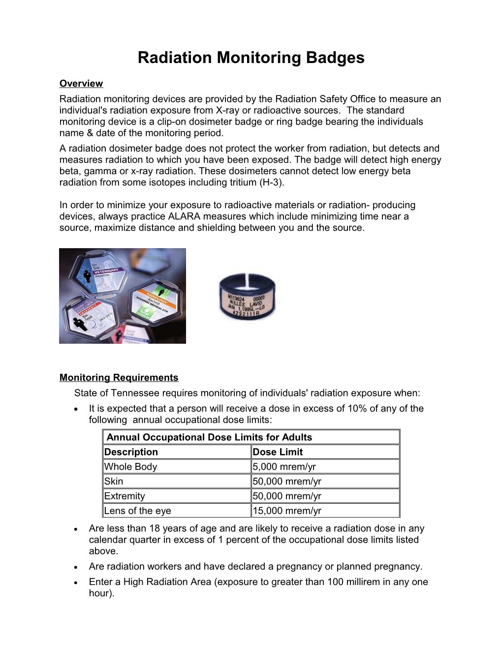 Radiation Monitoring Badges