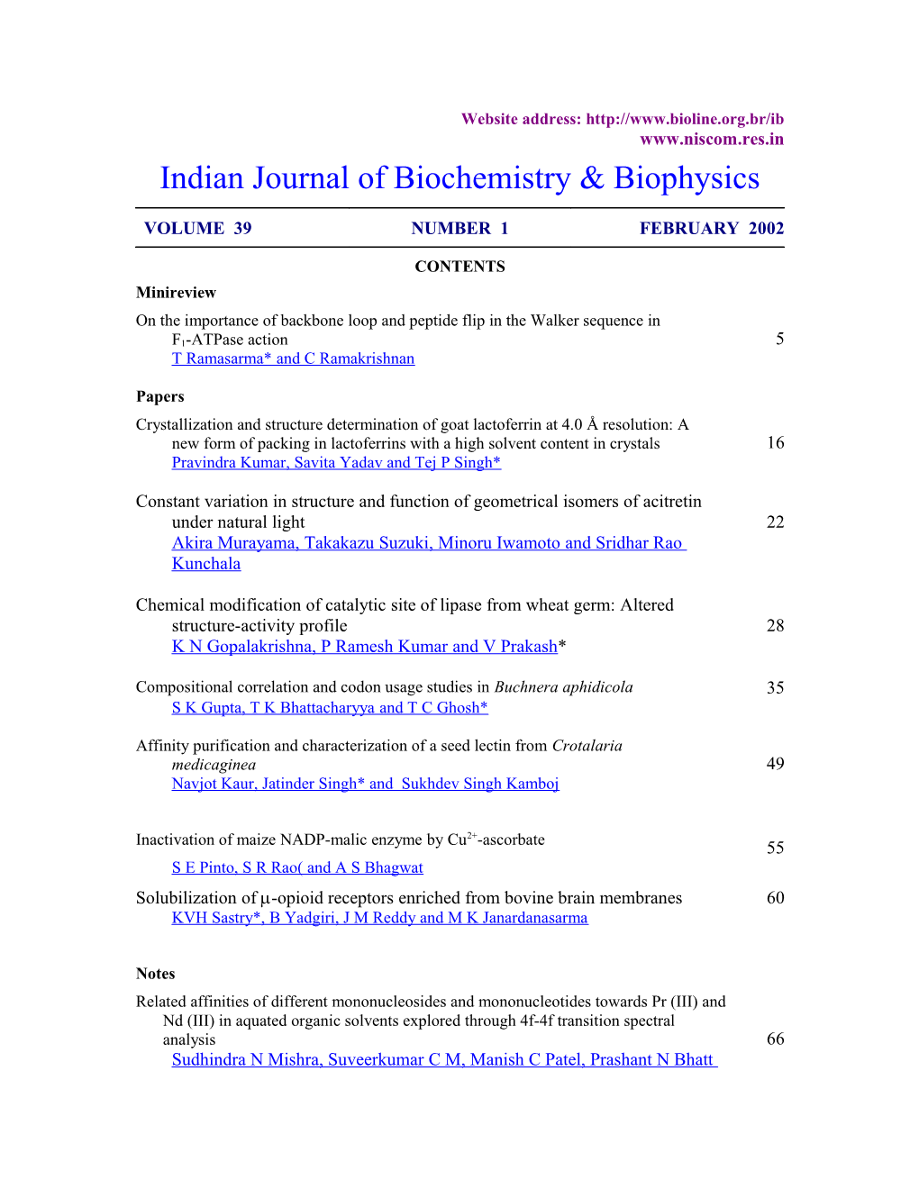 Indian Journal of Biochemistry & Biophysics