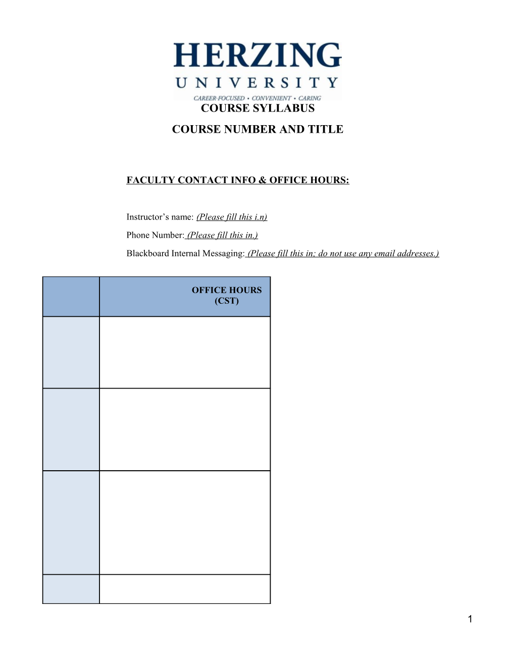 Course Number and Title