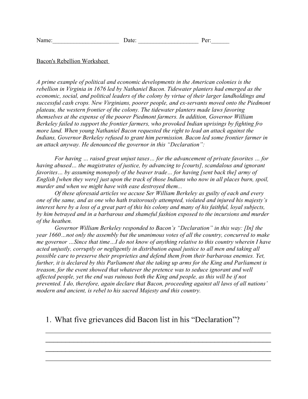 A04-02: Bacon's Rebellion Worksheet