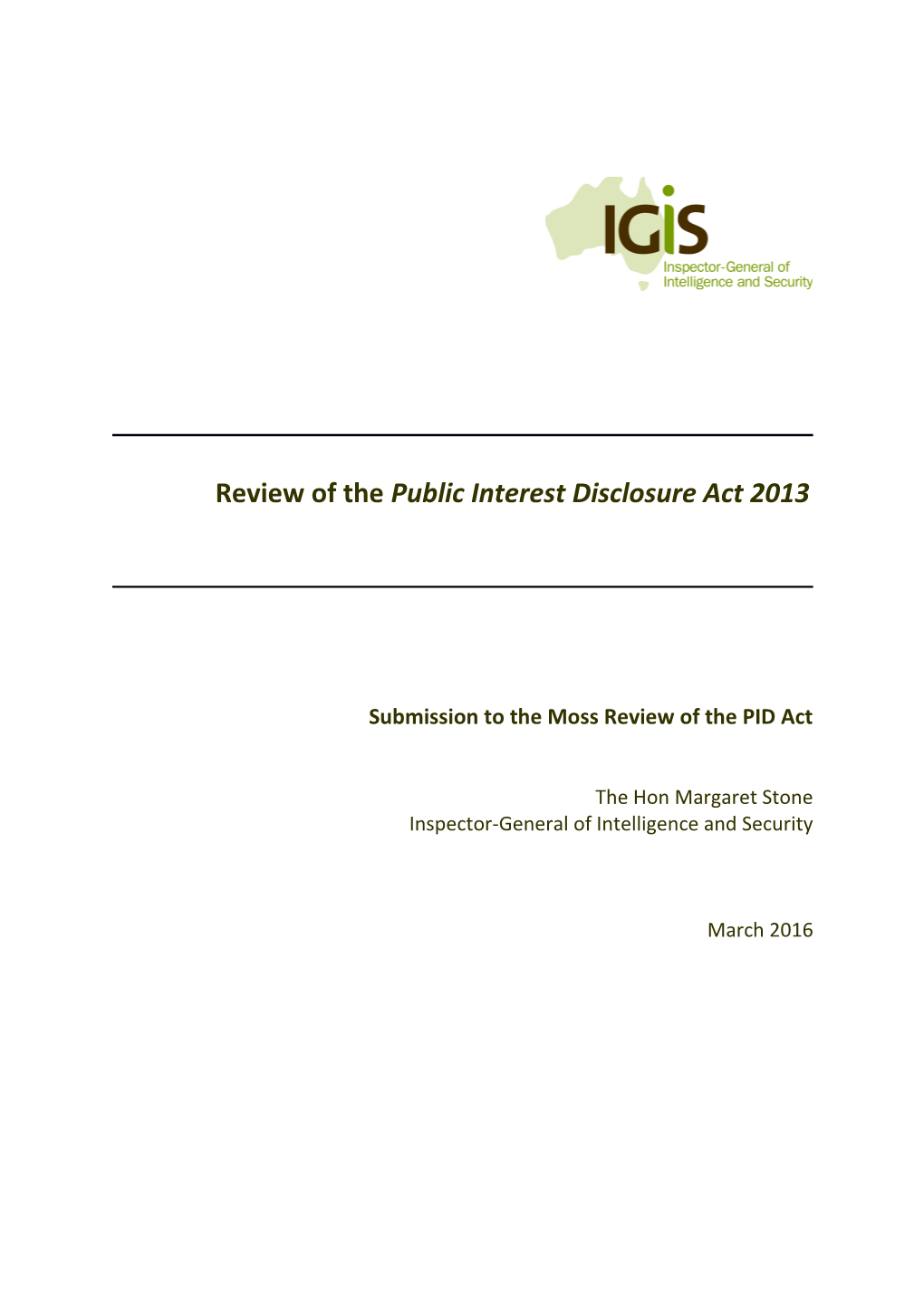 Review of the Public Interest Disclosure Act 2013