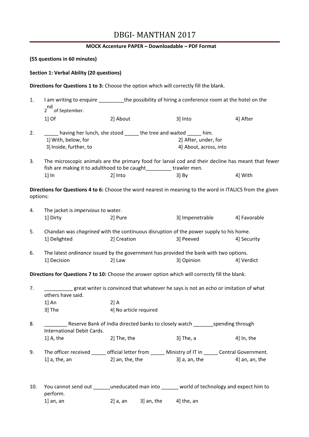 MOCK Accenture PAPER Downloadable PDF Format (55 Questions in 60 Minutes)