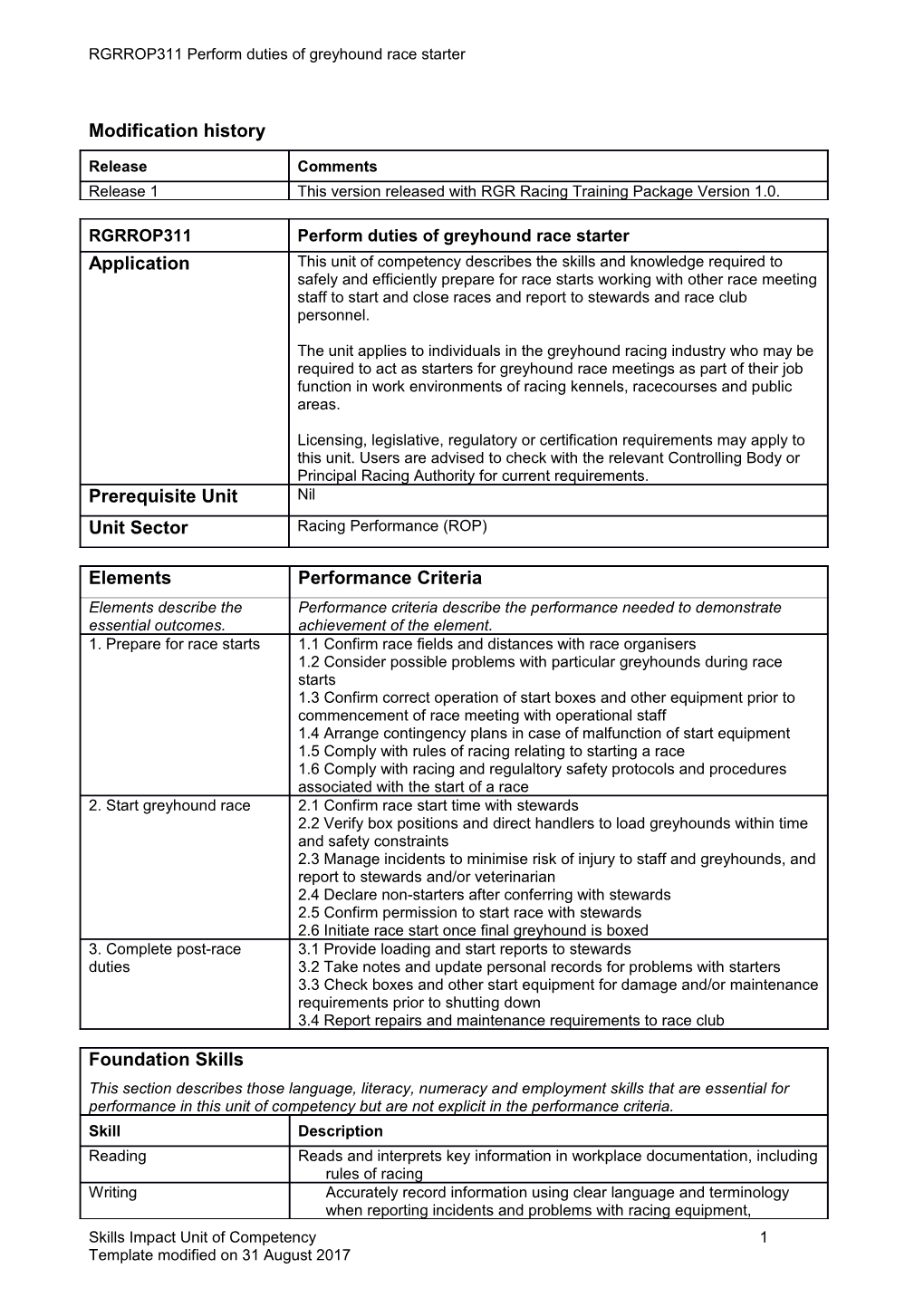 Skills Impact Unit of Competency Template s1