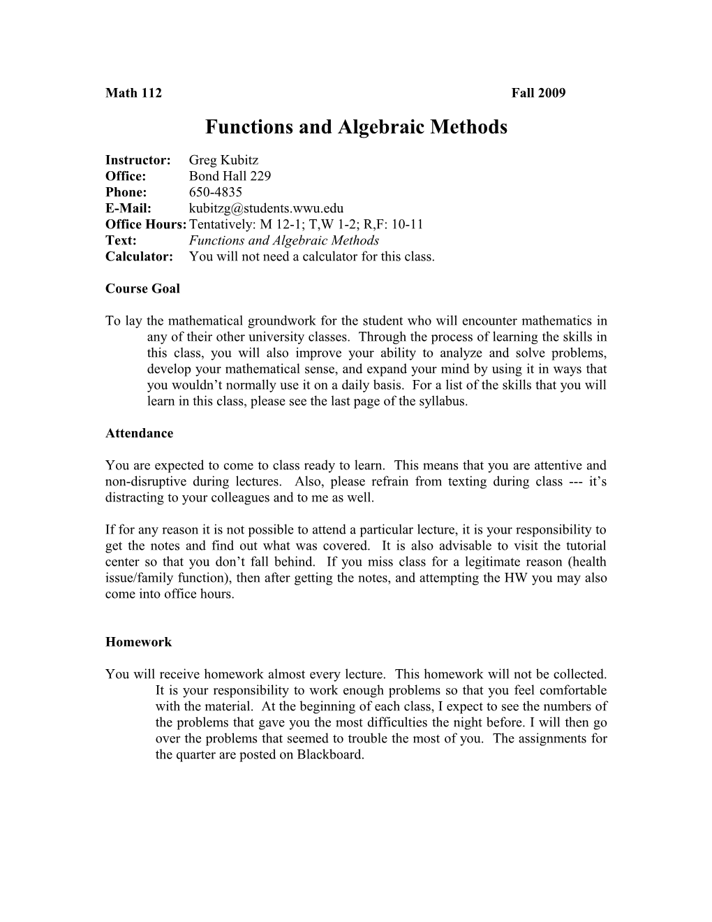 Functions and Algebraic Methods