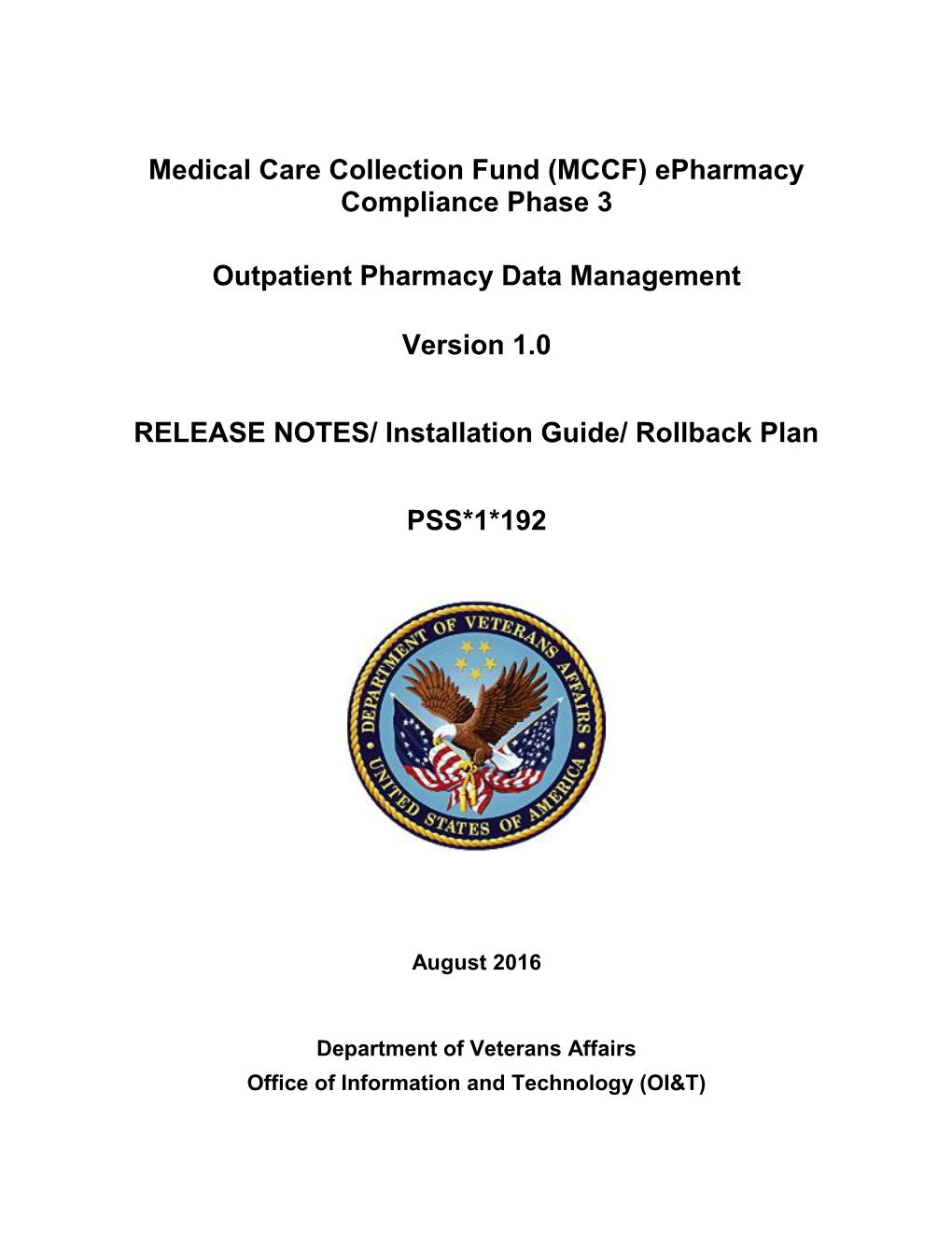 Medical Care Collection Fund (MCCF) Epharmacy Compliance Phase 3