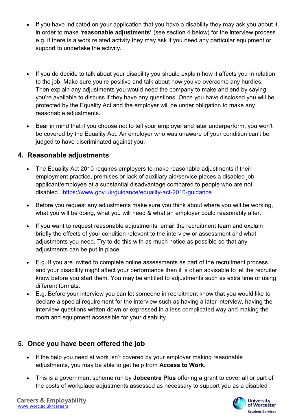 Disabled Students Job Applications