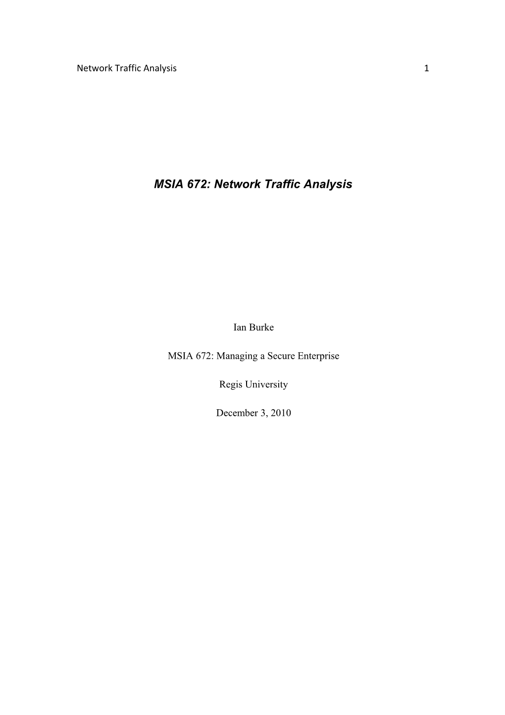 MSIA 672: Network Traffic Analysis