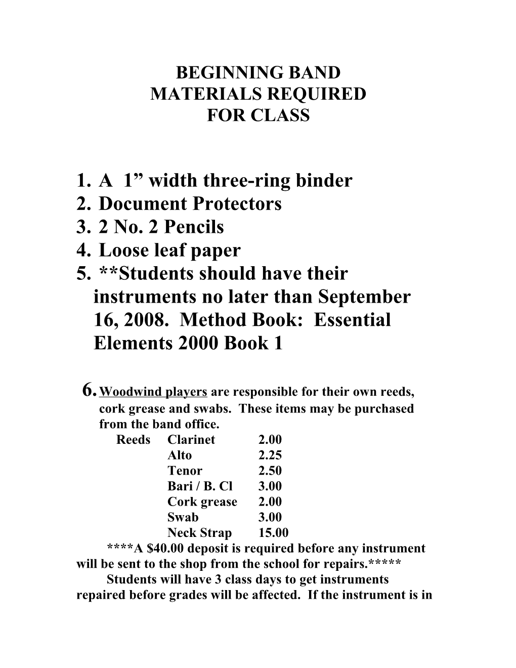 Materials Required