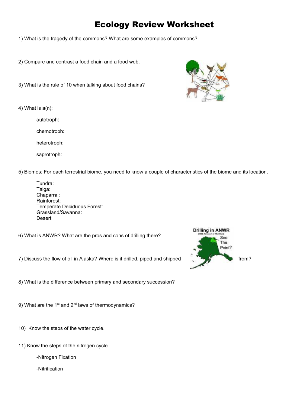 Ecology Review Worksheet