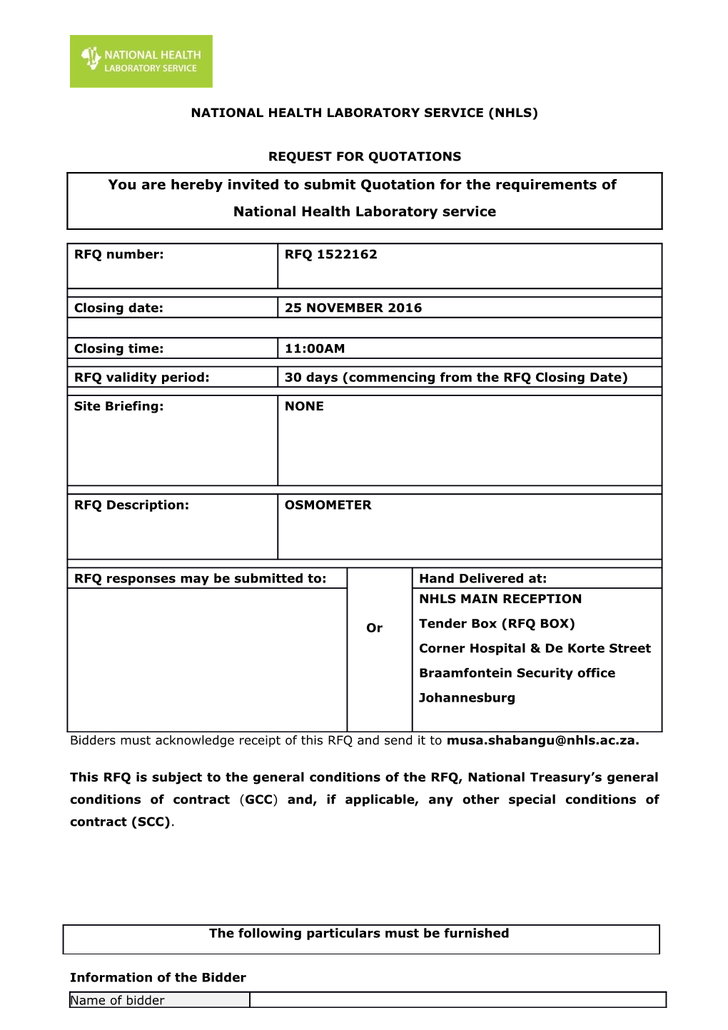 National Health Laboratory Service (Nhls) s11