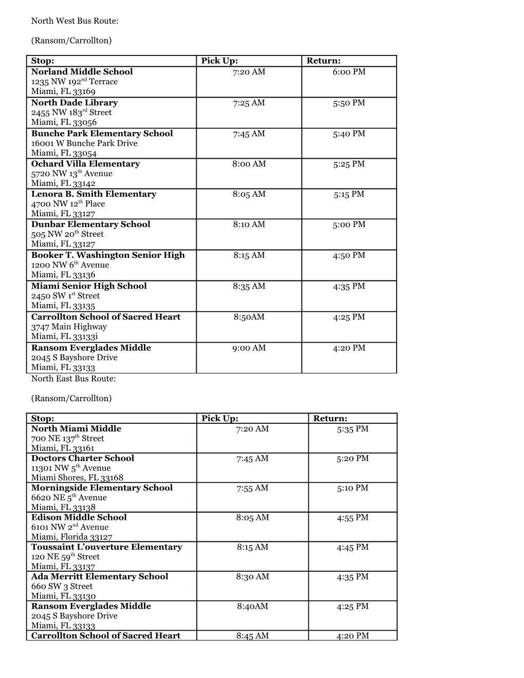 North West Bus Route