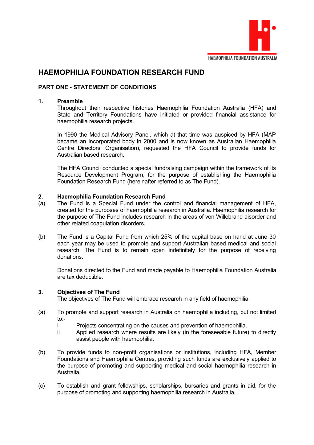 Haemophilia Foundation Research Fund