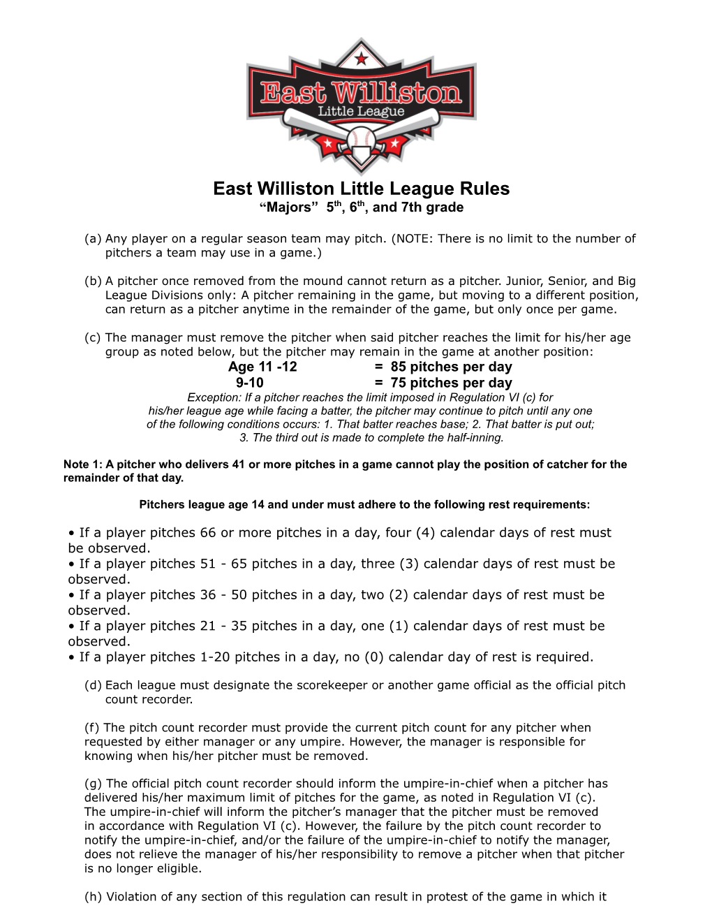 East Williston Little League - 2010 Intramural Rules T-Ball (41310)