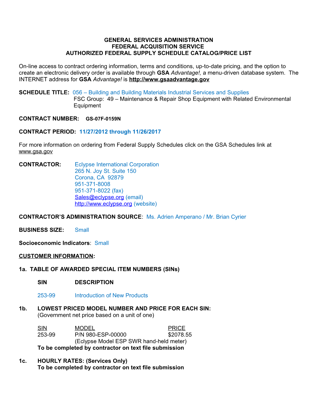 Standard Form 1449, Contract for Commercial Items (Cont D) Page 1A s7