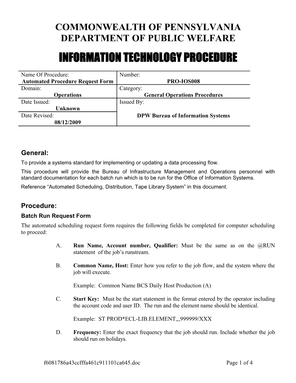 Automated Procedure Request Form