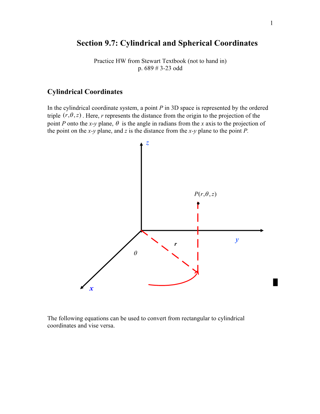Section 9.7: Cylindrical and Spherical Coordinates