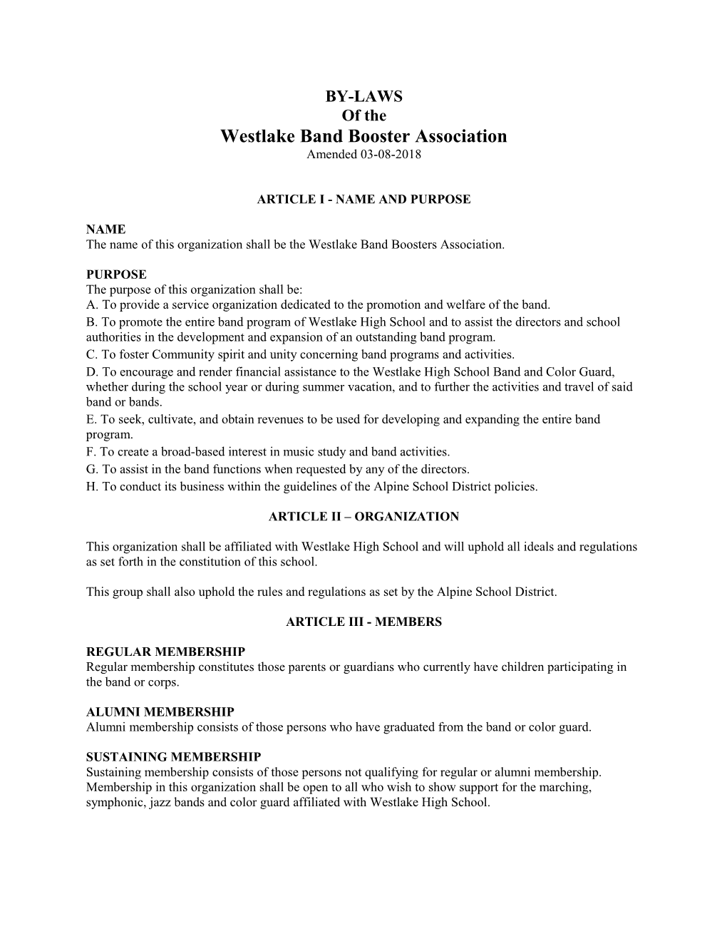 Westlake Band Booster Association