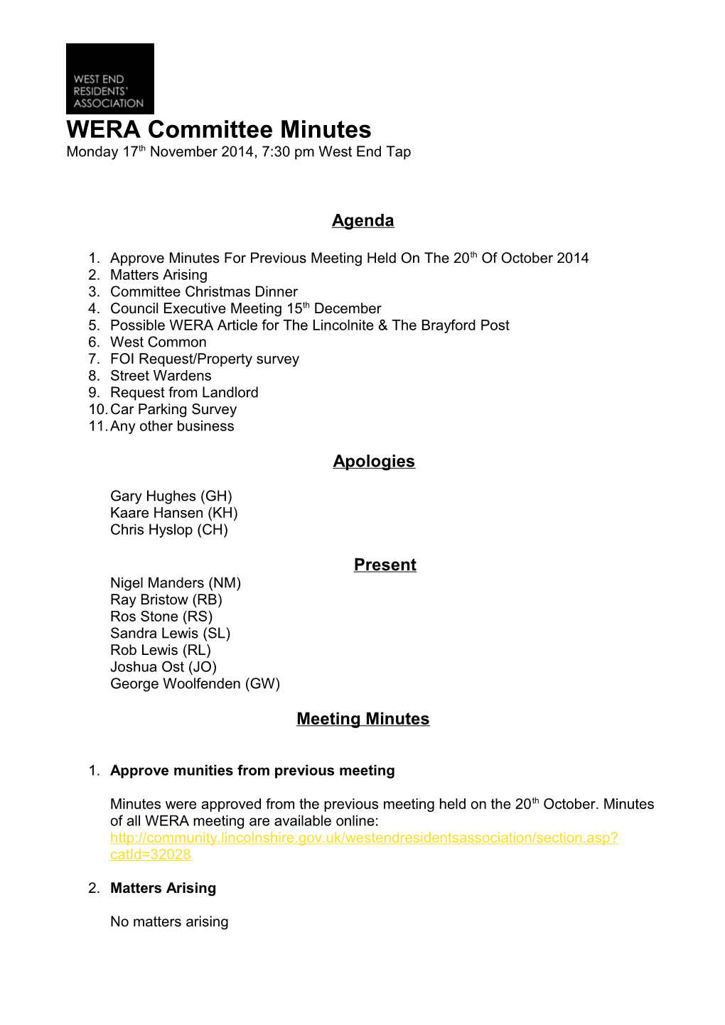 WERA Committee Minutes