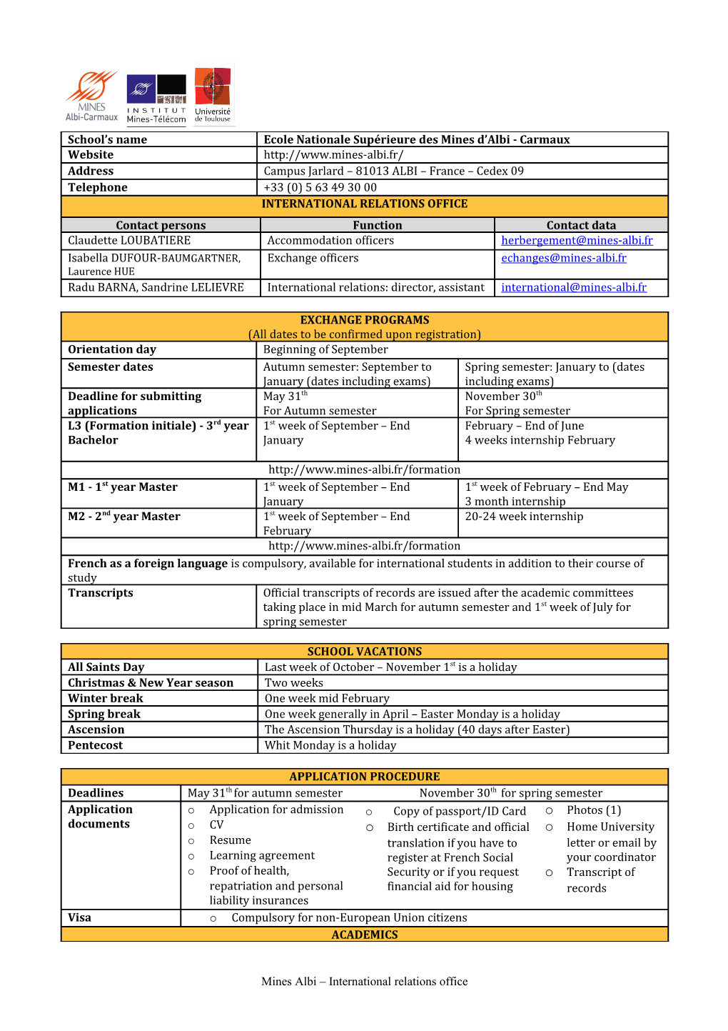 Mines Albi International Relations Office