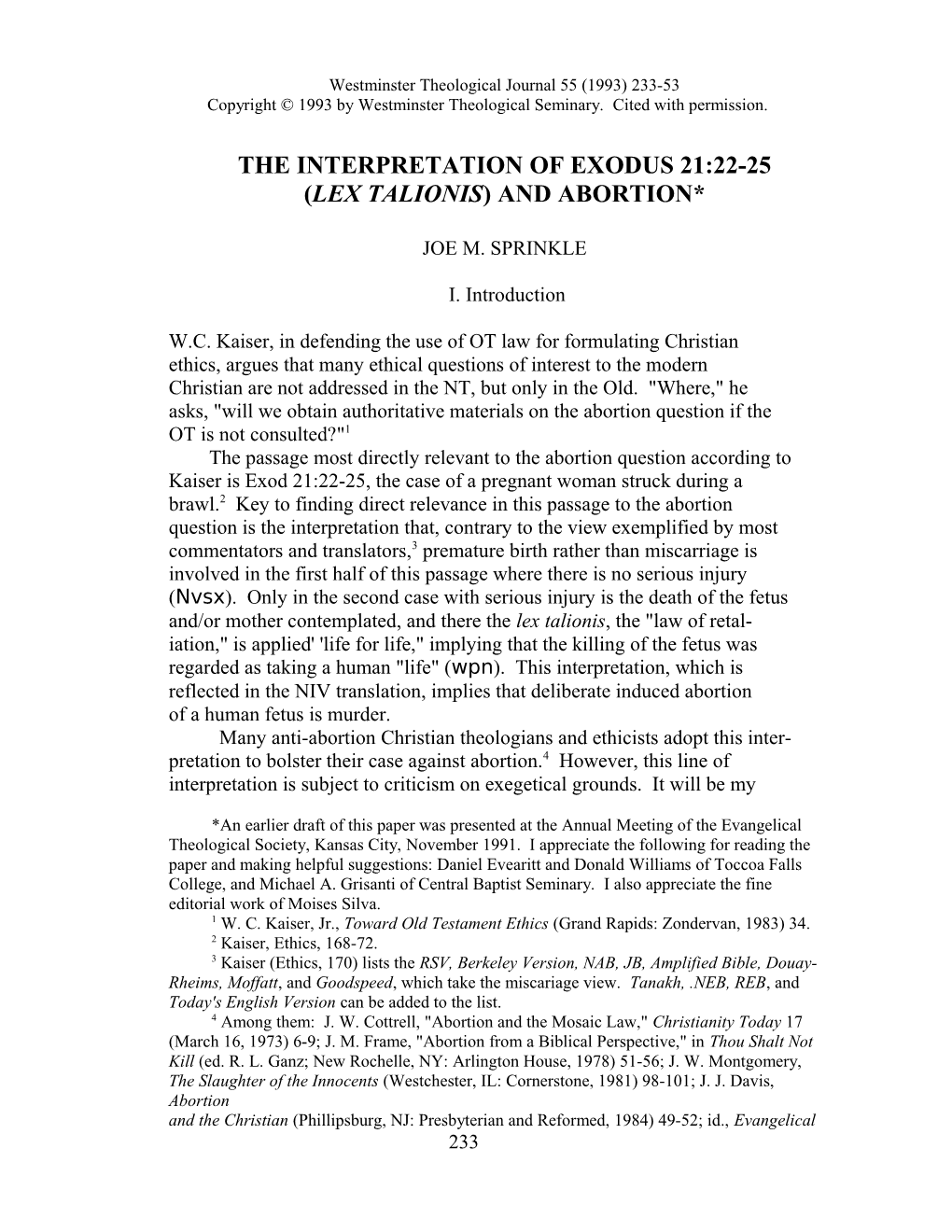 Westminster Theological Journal 55 (1993) 233-53