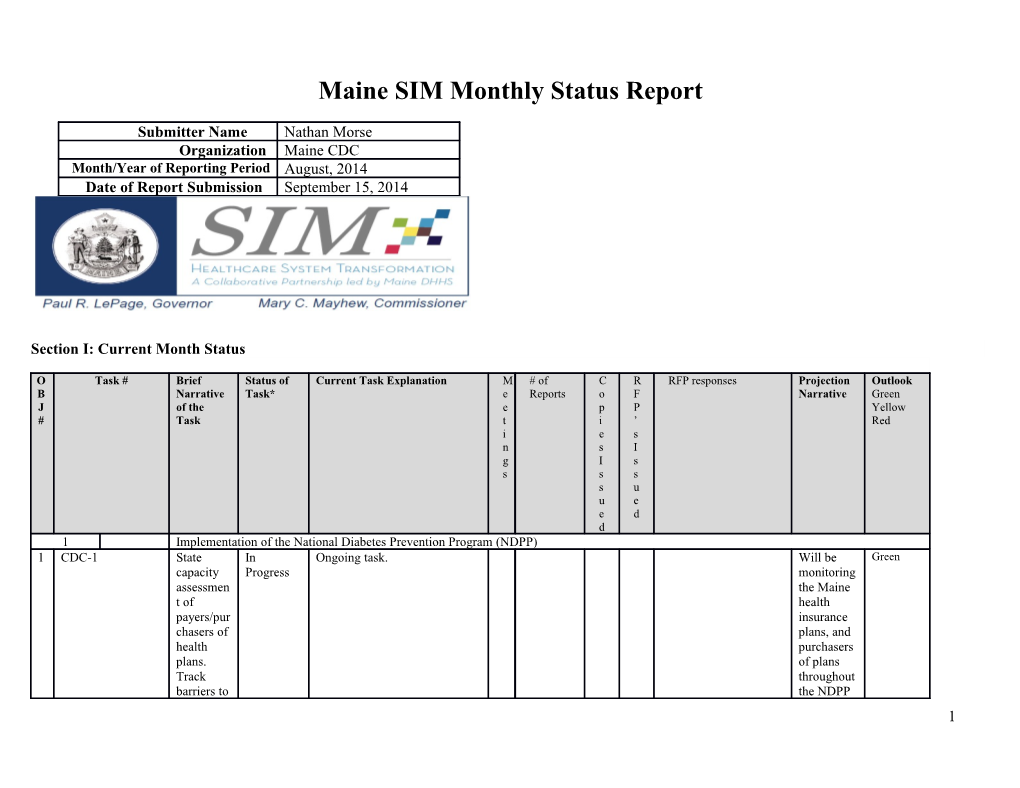 Cdcaugust2014 Maine SIM Monthly Status Report V2