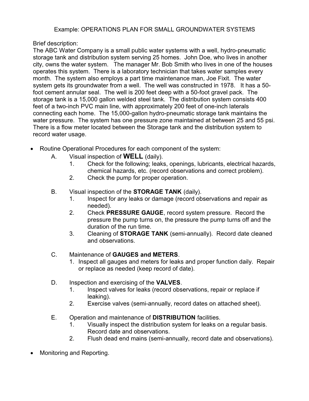 Operation Plan Small GW System