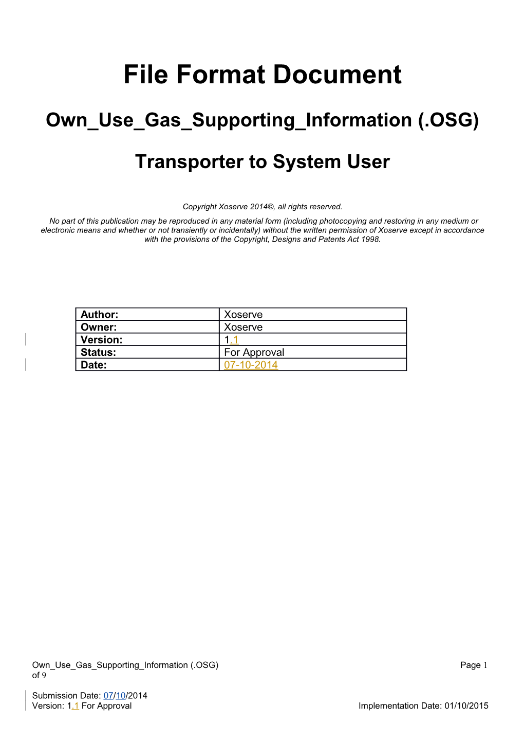 Own Use Gas Supporting Information (.OSG)