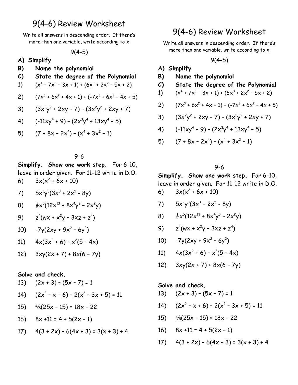 Write All Answers in Descending Order