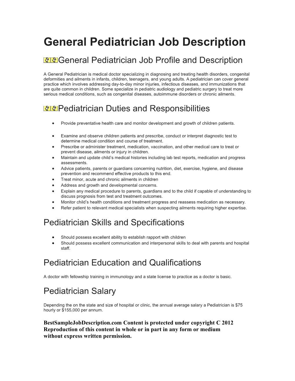 General Pediatrician Job Description