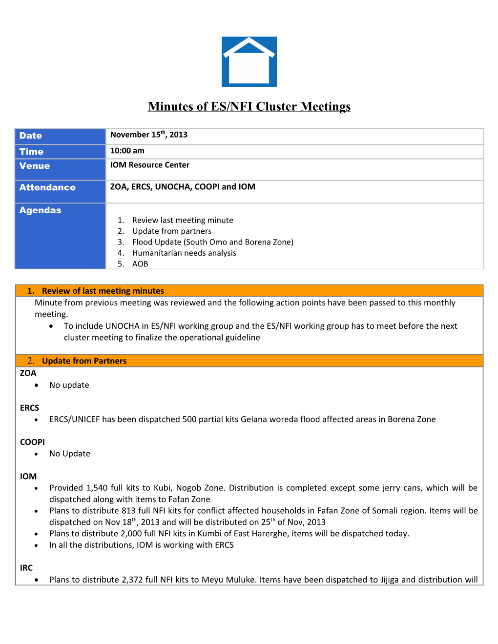 Minutes of ES/NFI Cluster Meetings s1