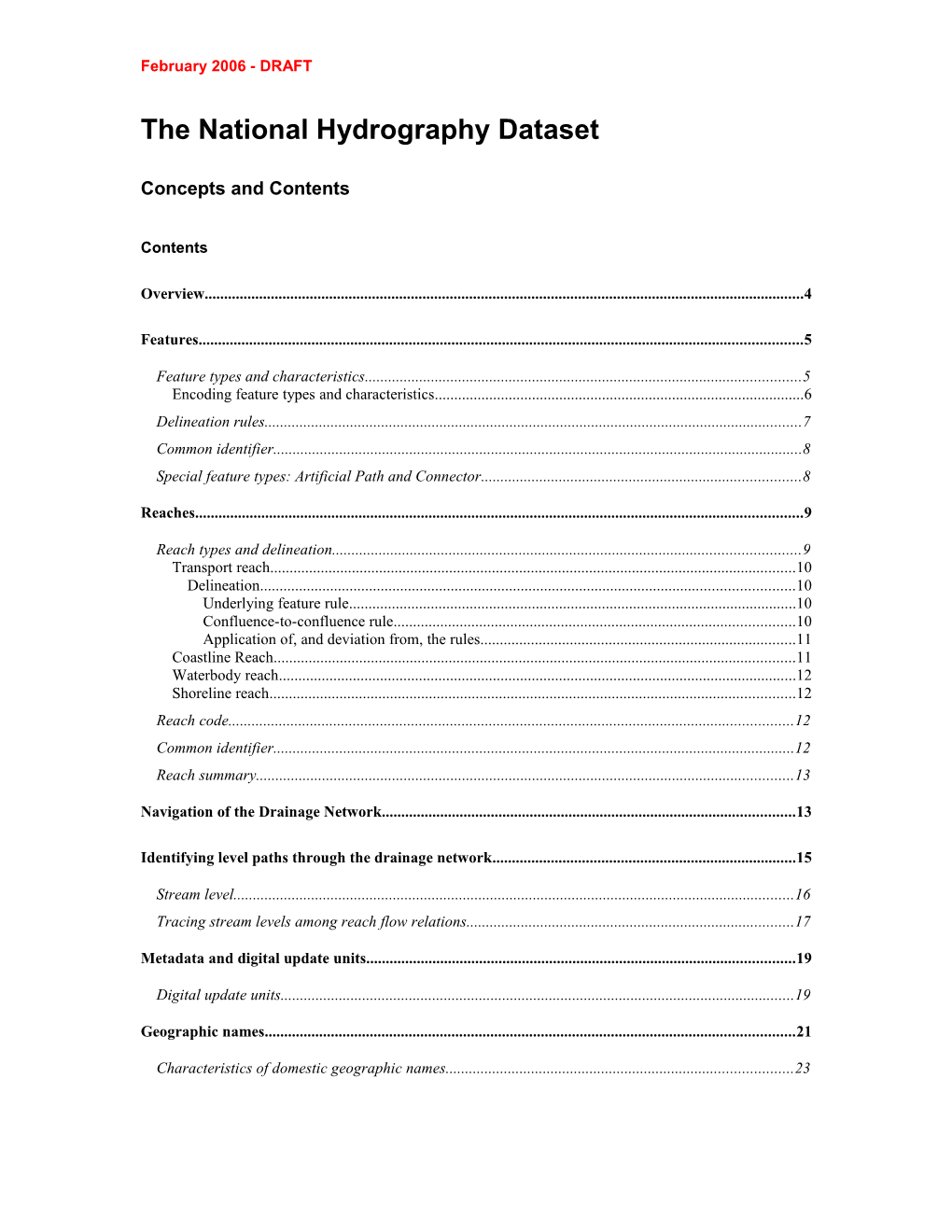 The National Hydrography Dataset Concepts Content Draft