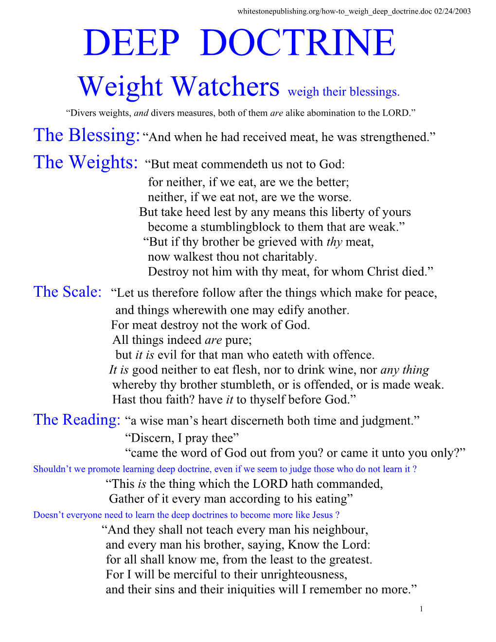 Whitestonepublishing.Org/How-To Weigh Deep Doctrine 02/24/2003