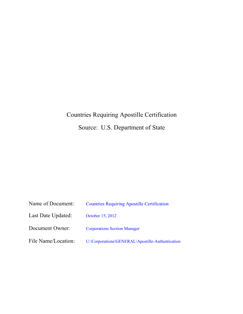 Countries Requiring Apostille Certification