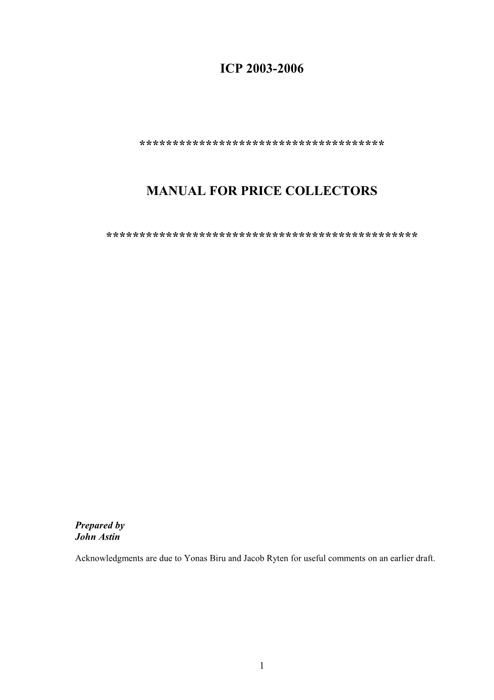 Manual for Price Collectors