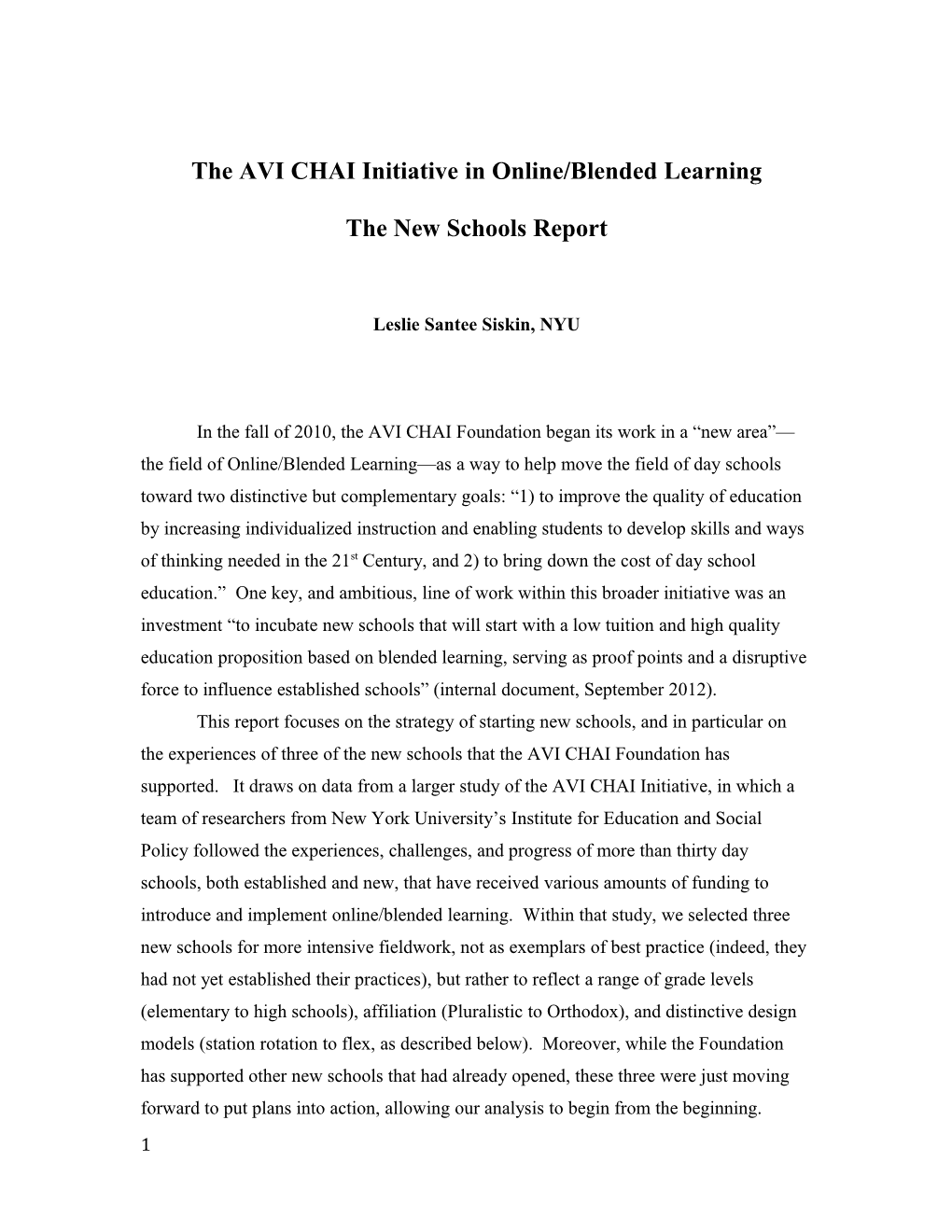 The AVI CHAI Initiative in Online/Blended Learning