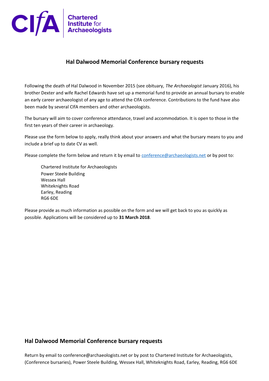 Hal Dalwood Memorial Conference Bursary Requests