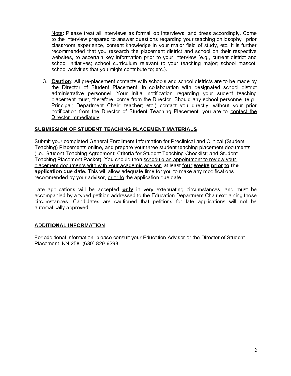 Student Teaching Application and Placement Information