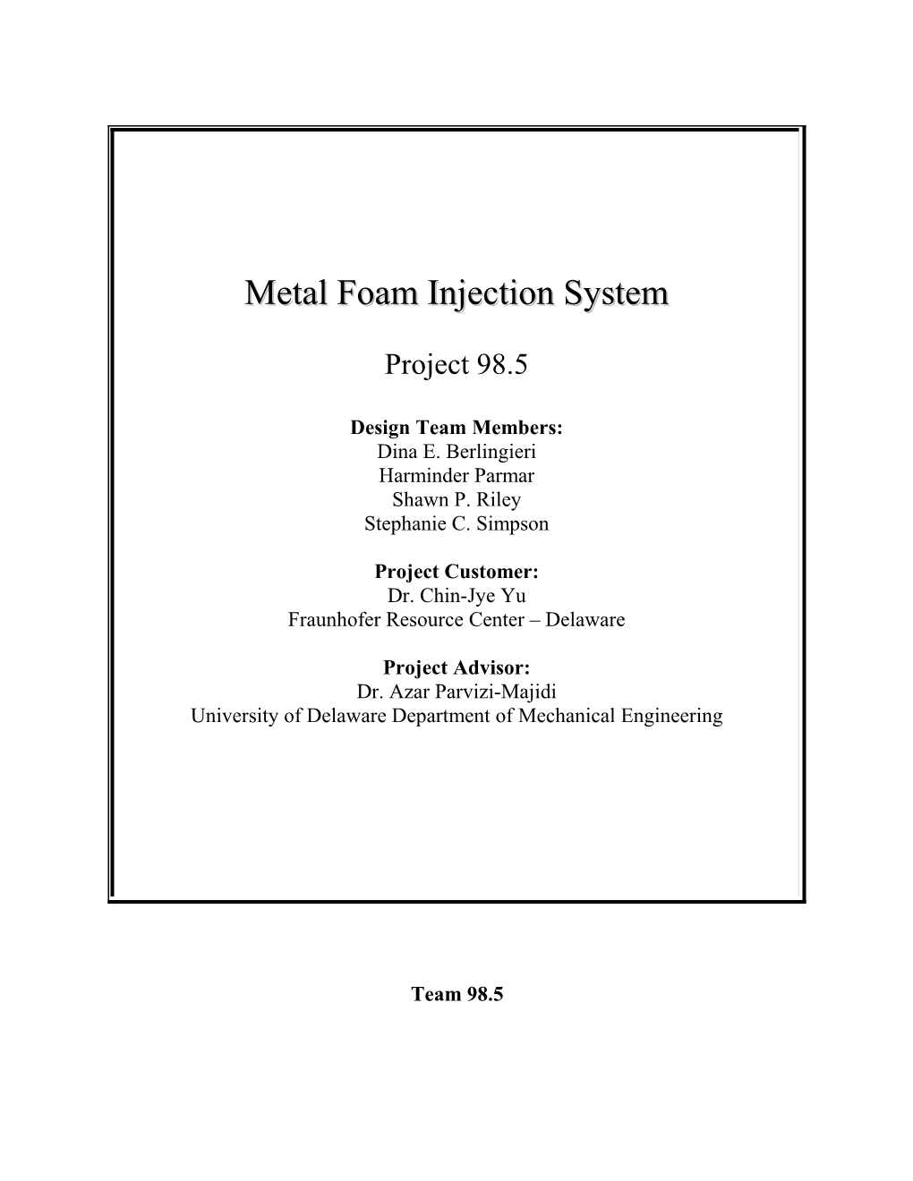 Metal Foam Injection System