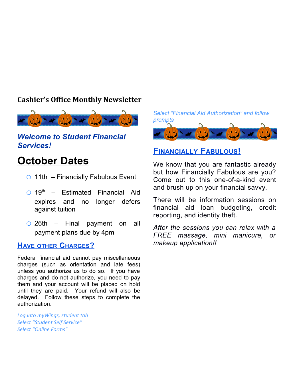 Cashier S Office Monthly Newsletter s1