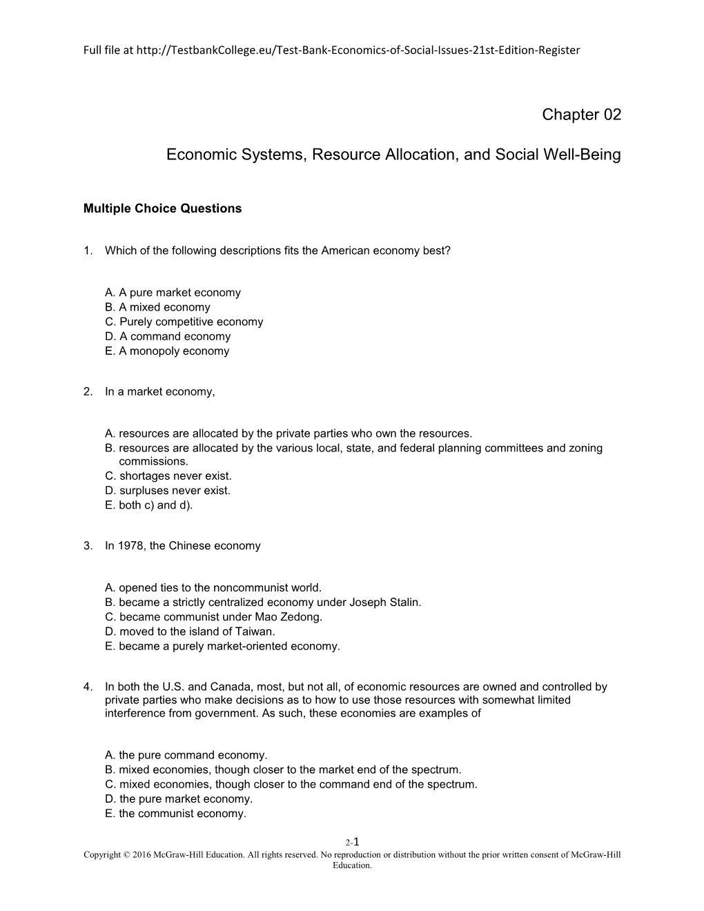 Economic Systems, Resource Allocation, and Social Well-Being