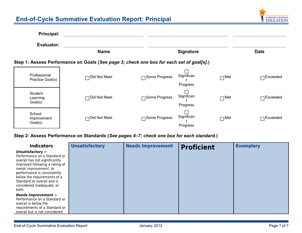 ESE Ed Eval End of Cycle Evaluation Report School Level Admin