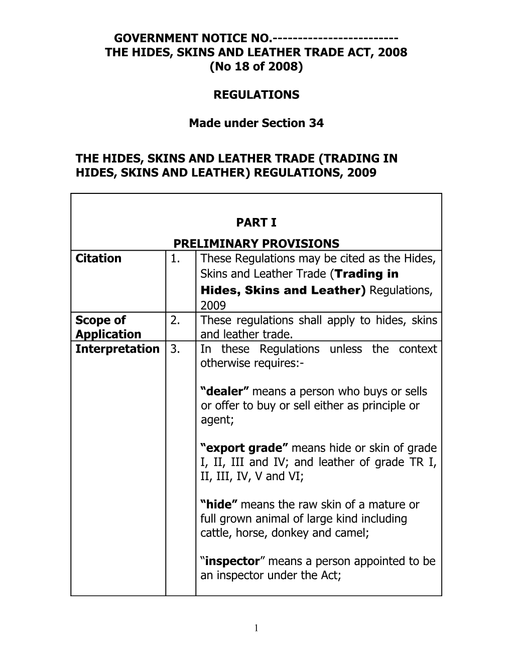 The Hides, Skins and Leather Trade Act, 2008