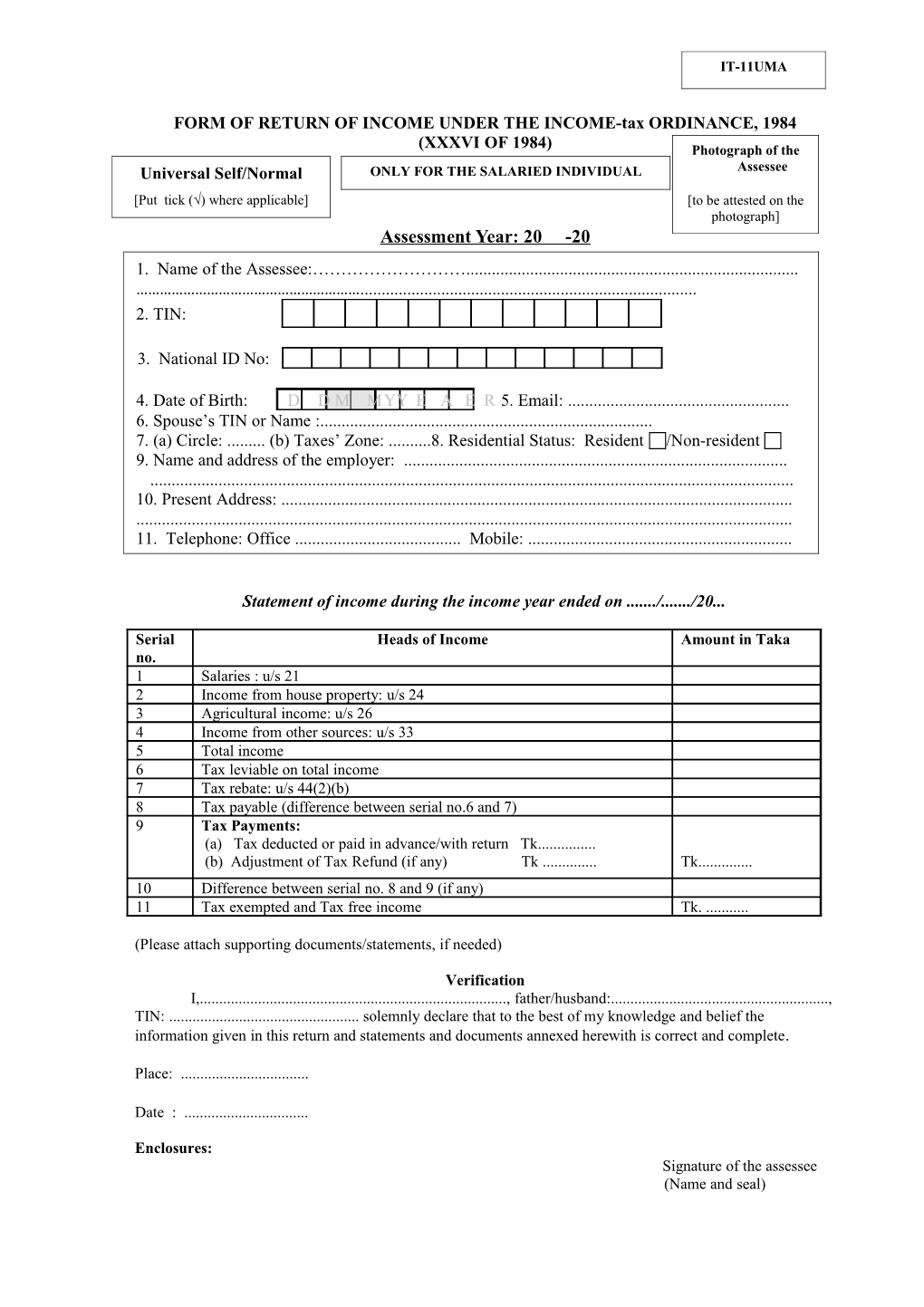 Statement of Income During the Income Year Ended on / /20