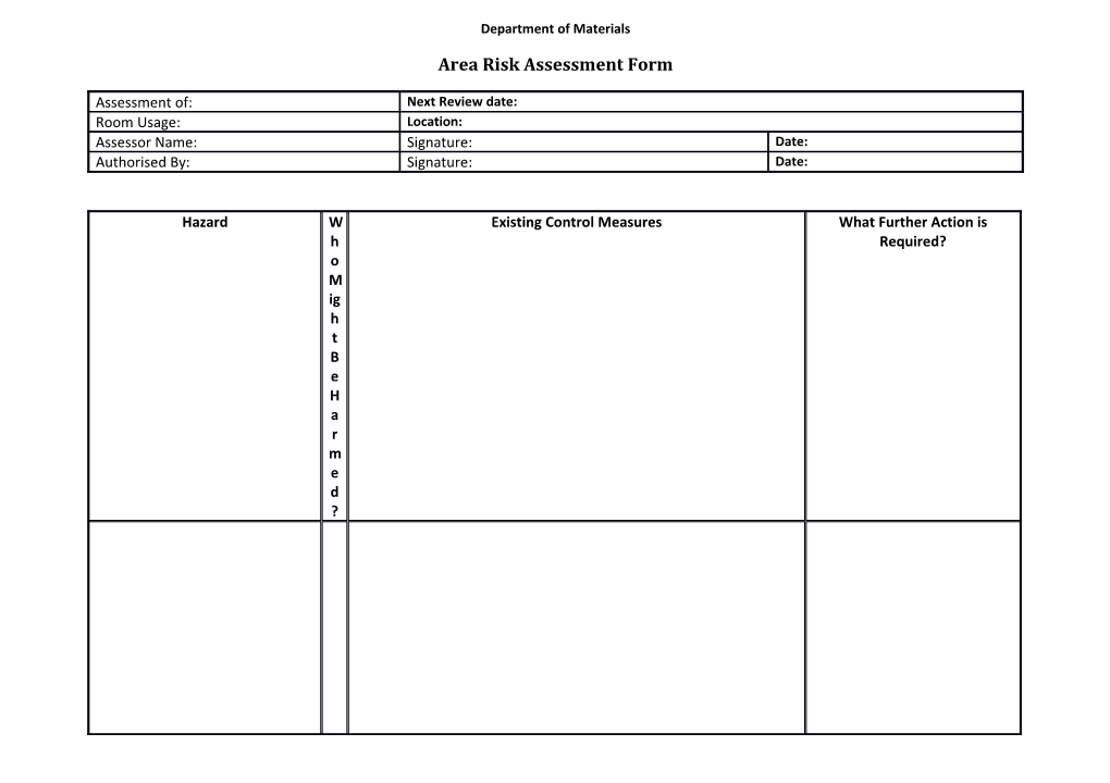 Guidance Notes on Completing the Risk Assessment Form
