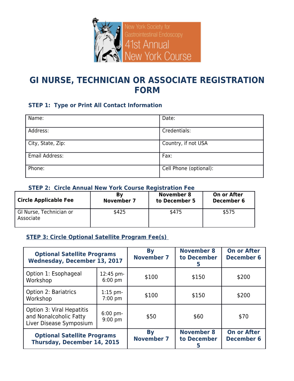 Gi Nurse, Technician Or Associate Registration Form