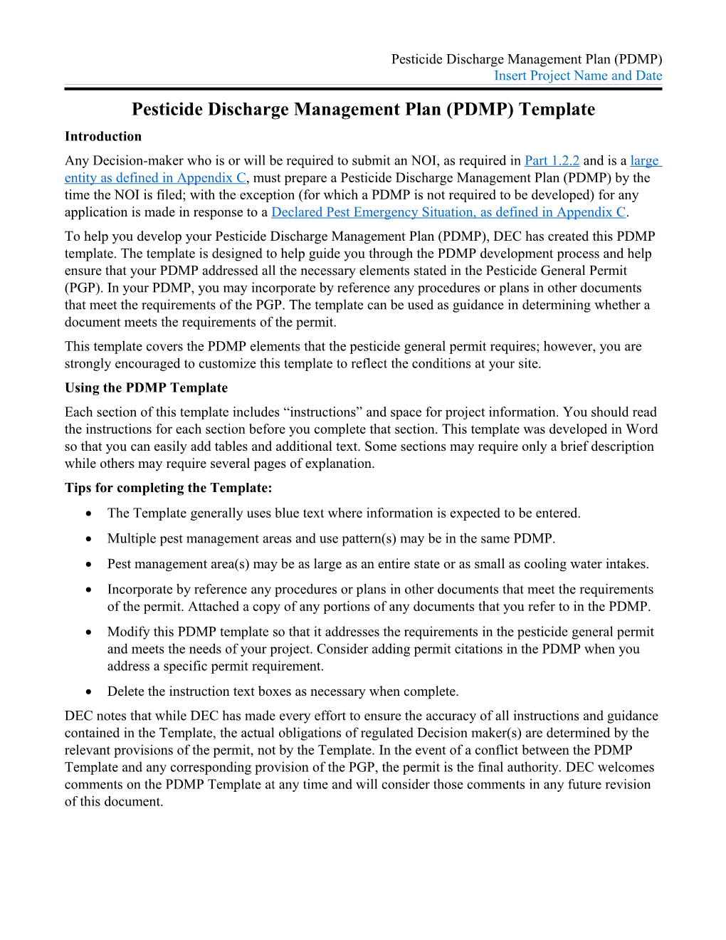 Pesticide Discharge Management Plan (PDMP) Template