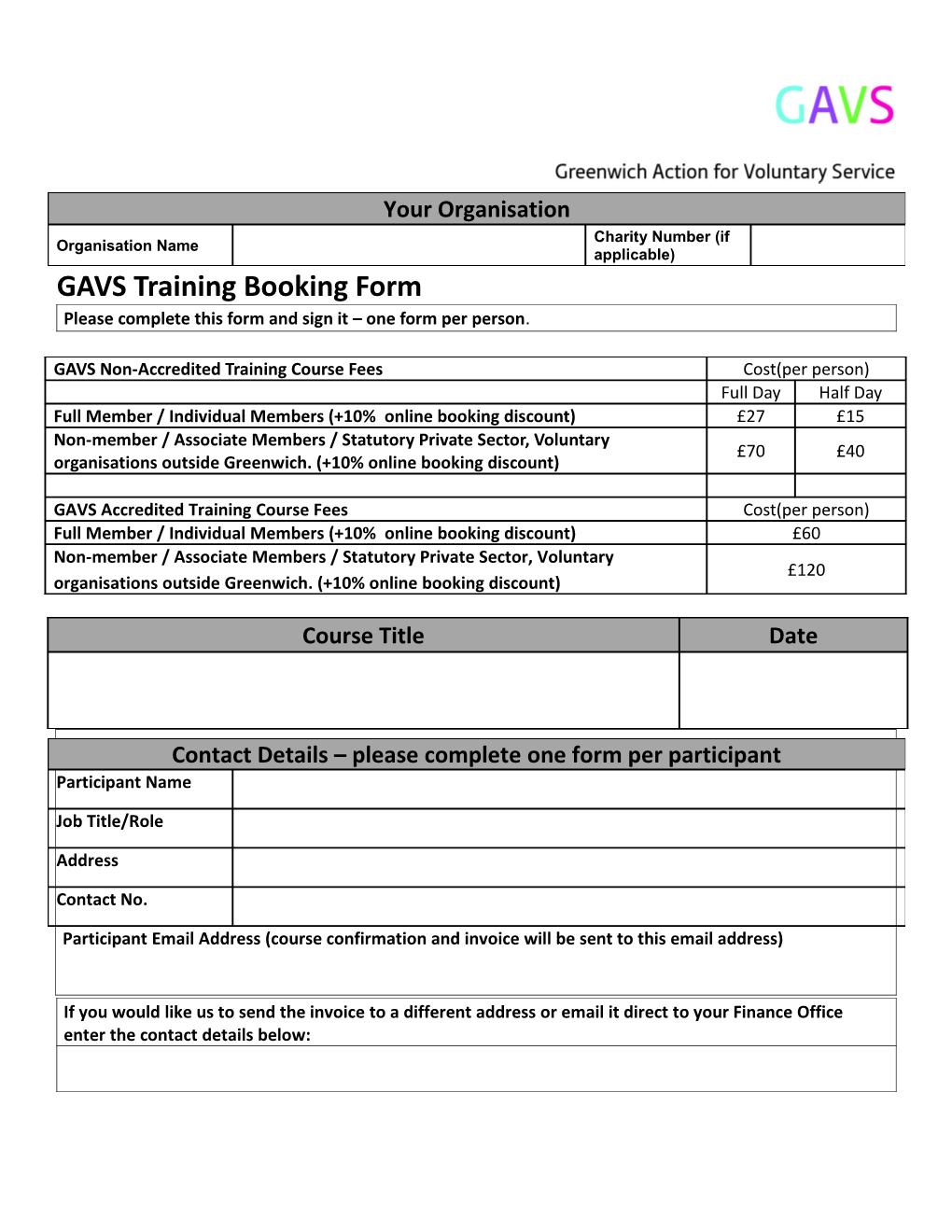 GAVS Training Booking Form