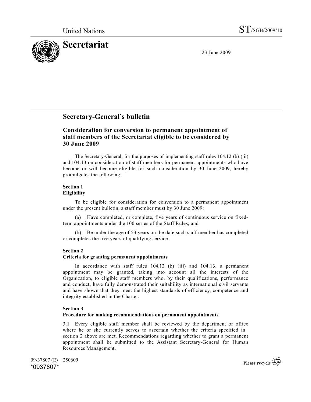 Secretary-General S Bulletin